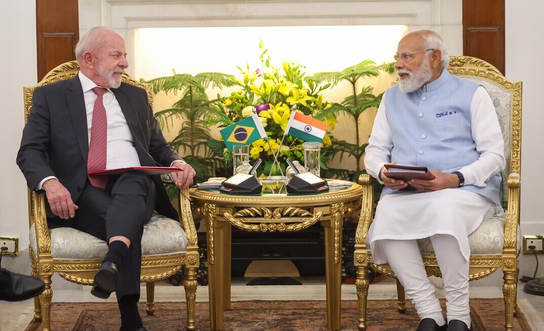 India's prime minister Narendra Modi and Brazil's president Luiz Inacio Lula da Silva in February 2026