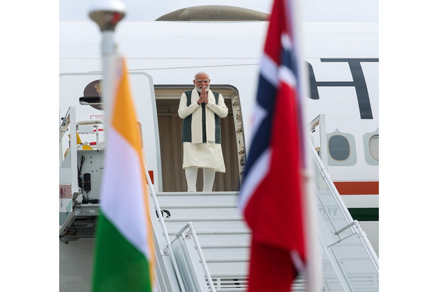 PM Modi arrives in Norway for historic bilateral visit, Norwegian PM Stre welcomes him at airport