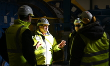 Paul Cronin speaks to workers during the opening of the Vares processing plant in March this year. Credit: Adriatic Metals