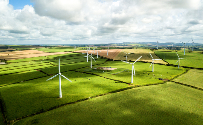 A field of wind turbines in Cornwall
