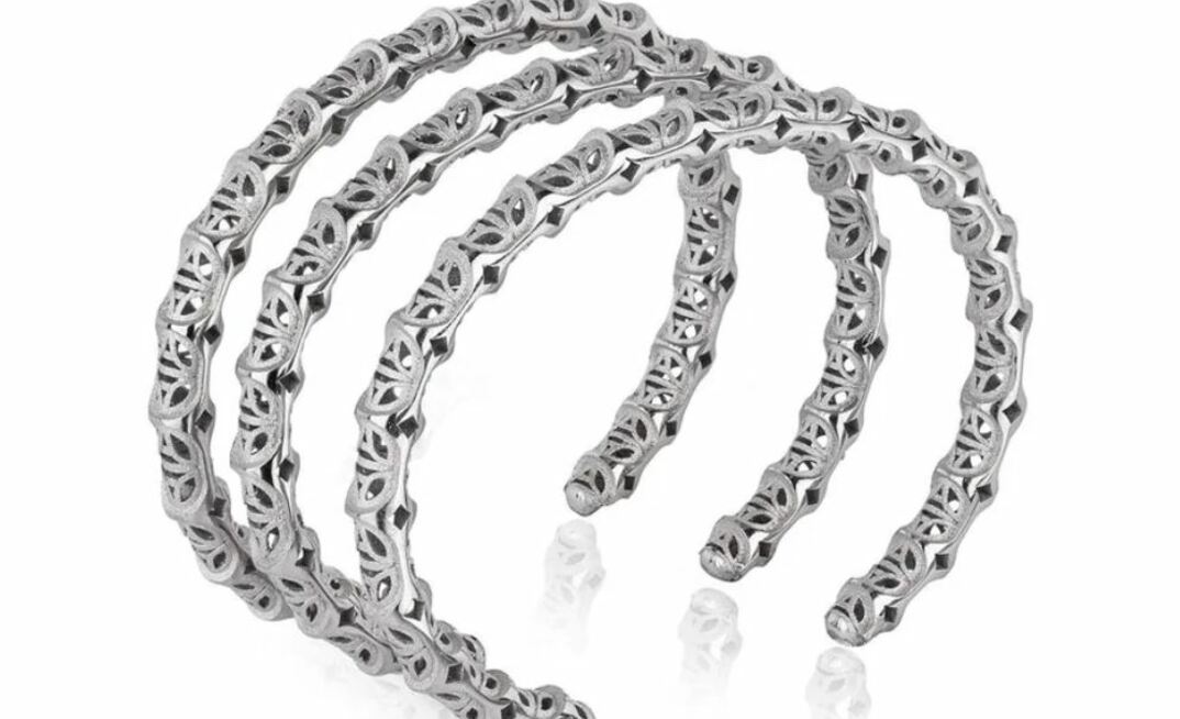 Platinum cuff named after the Cuff of White Brightness belonging to the brave Prince of the Dawnin the story of the Lost Jewels of Caledonia