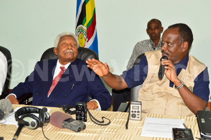  he ecretary eneral  ast frican ommunity r ichard ezibera  speaks during the  bserver mission to ganda press conference at mperial oyale hotel in amapala 