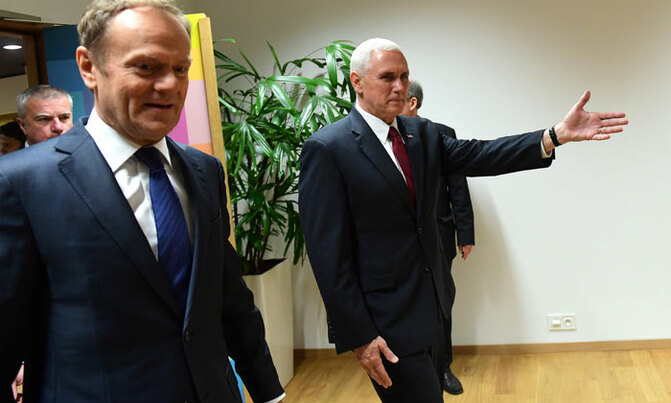 Pence faces anti-Trump protests, calls to oppose EU breakup Pence faces anti-Trump protests, calls to oppose EU breakup