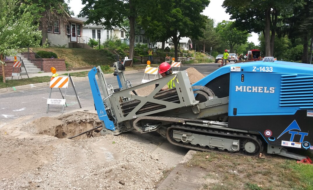 Michels Utility Services is using a Grundodrill 5X supplied by TT technologies to replace aging gas pipelines in the Lake Nokomis area in Minneapolis