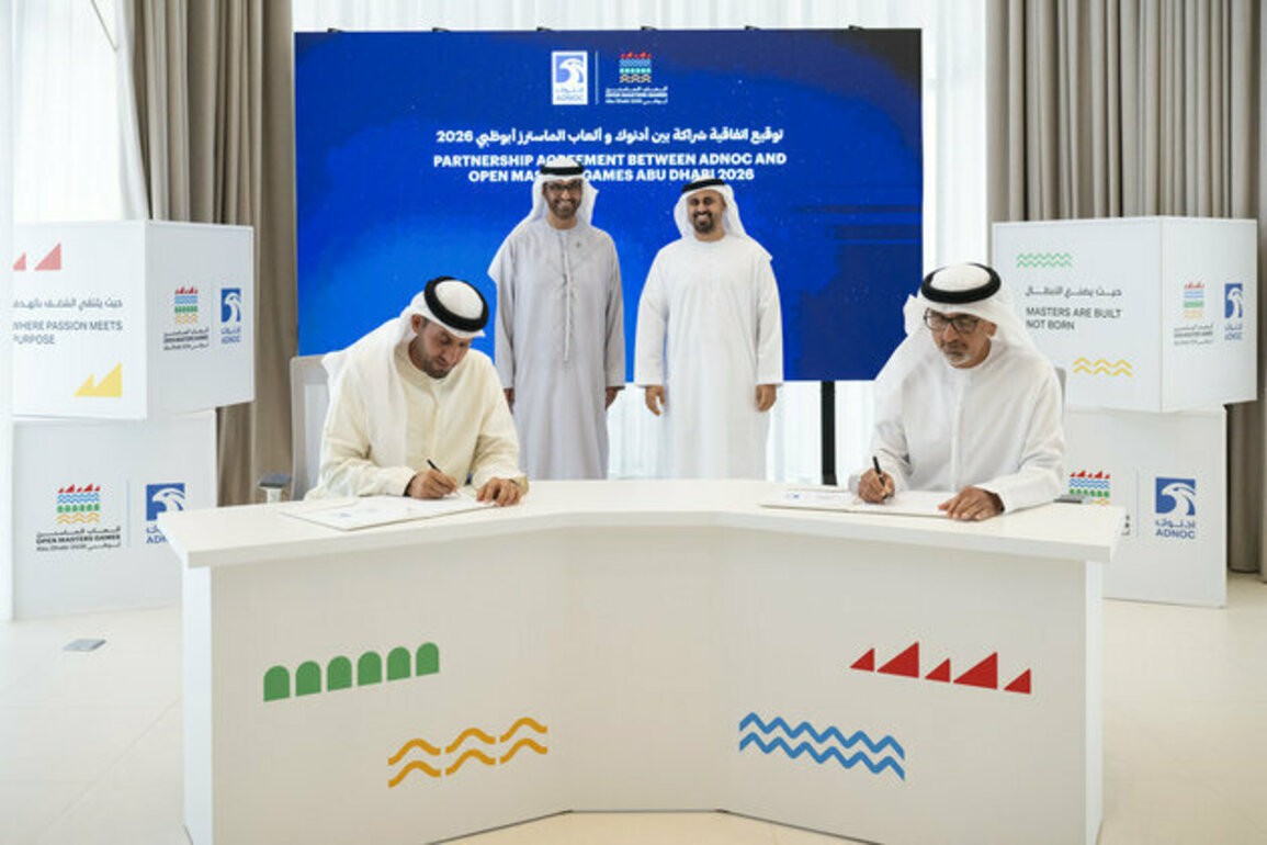 Theyab bin Mohamed bin Zayed witnesses signing of agreement between Open Masters Games Abu Dhabi 2026, ADNOC
