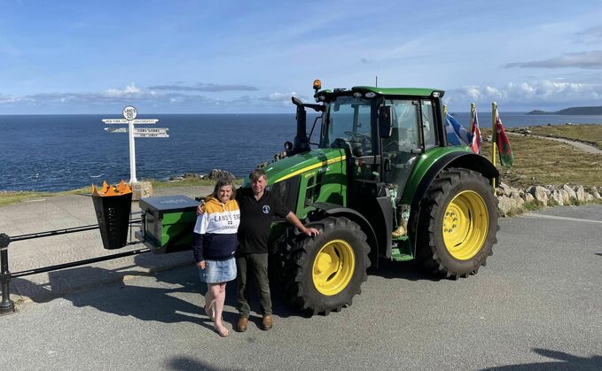 Andy and Lynda Eadon completed 2,239 miles on a John Deere 6110m to raise awareness of mental health in rural and farming communities after the death of their son Len in 2022