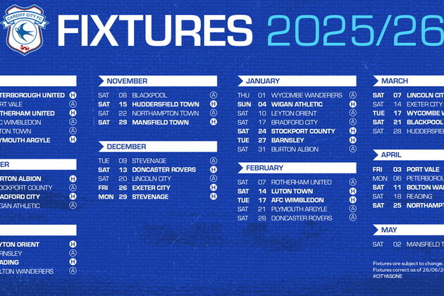2025-26 Sky Bet League One fixtures - Cardiff