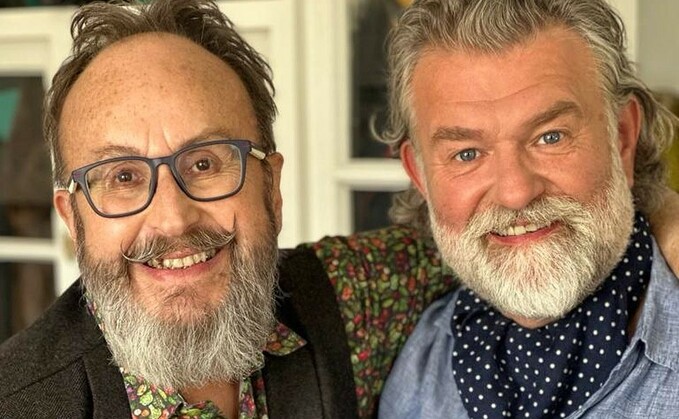 Dave Myers and Si King, The Hairy Bikers, met pig farmers Liam Tickle and Rebecca Scott from Laburnum Farm in Warrington for their new food series