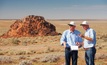 Carpentaria Exploration technical director Ray Koenig (left) with managing director Quentin Hill at the Hawsons project