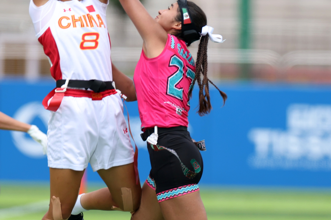 (SP)CHINA-CHENGDU-THE WORLD GAMES 2025-FLAG FOOTBALL-WOMEN'S QUARTERFINAL-MEX VS CHN (CN)