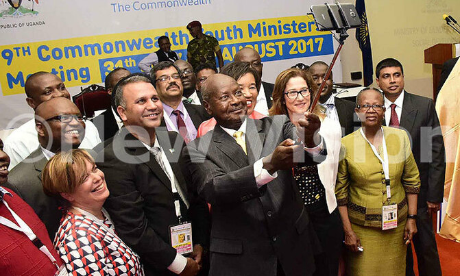Museveni takes selfie with global youth ministers Museveni takes selfie with global youth ministers