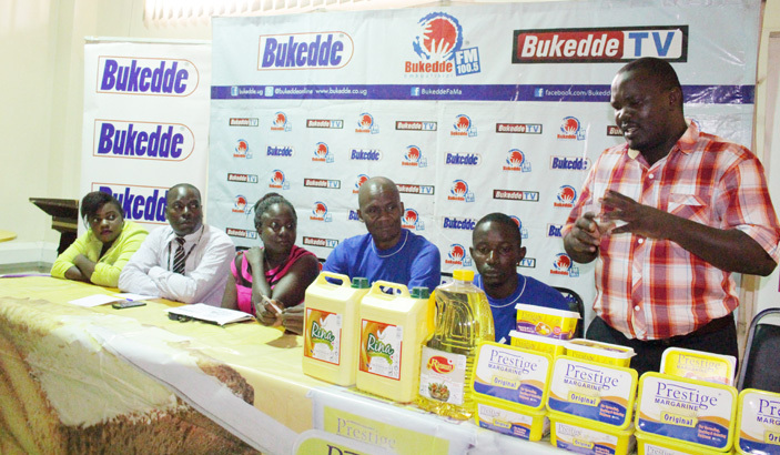  eft to right ukedde s umayah uwonge anager ukedde 1 ames erunkuuma and  ision roups events manager oweria abuumanga illers sales manager harles koth nga illers area team leader red sempeke and restige sales manager asin azibwe  during the launch of the ukedde  cooking competitions 