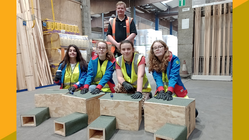 Pic cap: 2nd Northallerton Guides with Jewson  Sales Manager Nathan Appleton.