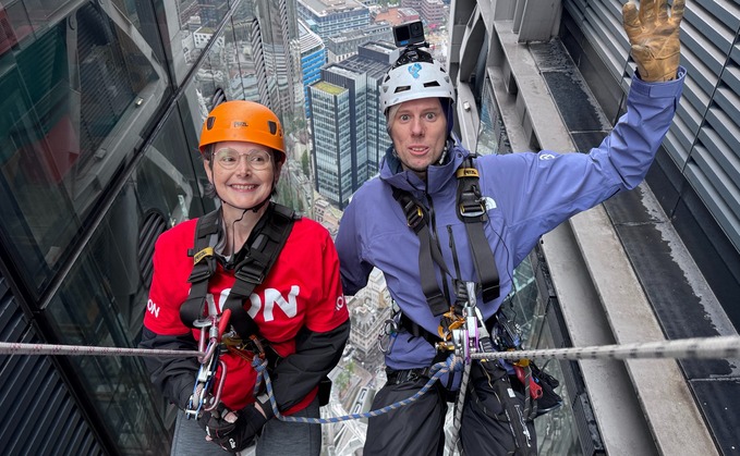 Lynda with her instructor before embarking on the abseil Lynda with her instructor before embarking on the abseil