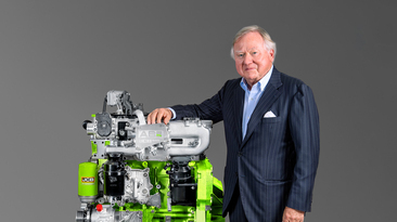 Lord Bamford with JCB's new hydrogen engine