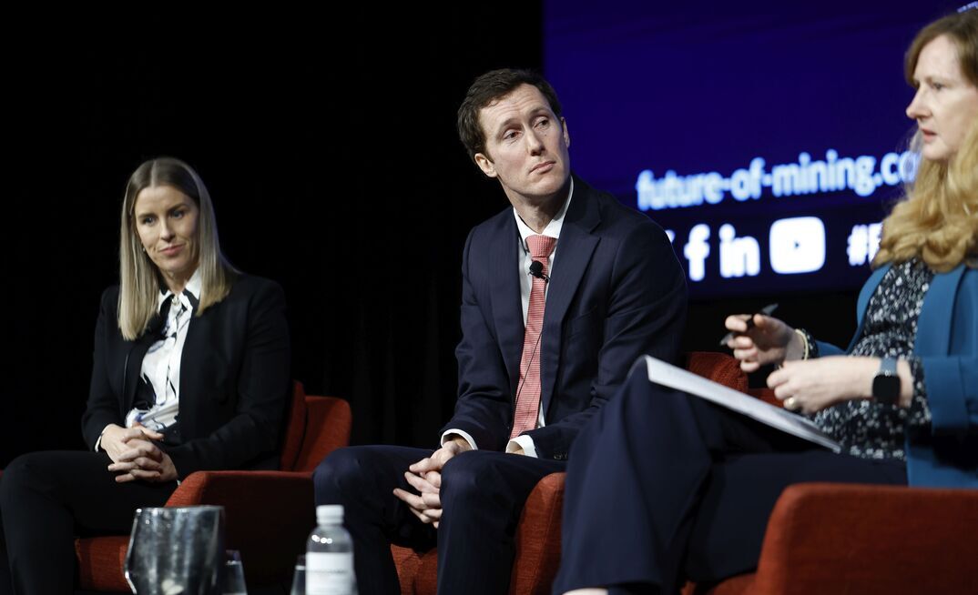 Lauren McGregor (left) speaking at Future of Mining Australia 2025 with Roderick Crowther and Alison Britt.