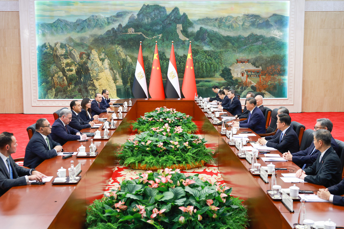 (SCO Tianjin Summit) CHINA-TIANJIN-XI JINPING-EGYPTIAN PM-MEETING (CN)