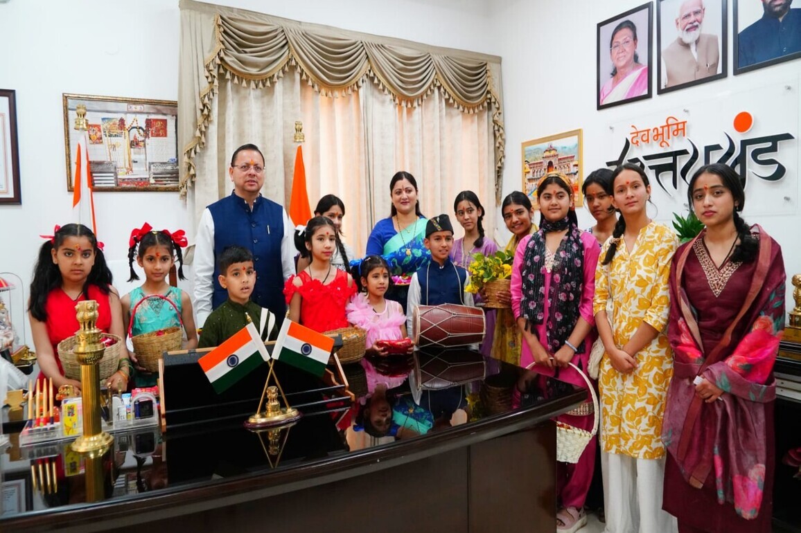 Uttarakhand CM Pushkar Singh Dhami celebrates 'Phool Dei' festival at his residence