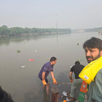 Delhi BJP chief Virendra Sachdeva joins cleanliness drive at Yamuna's Bhairav ghat; slams AAP govt