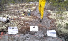 Outcropping gneiss at Odyssey during confirmation sampling