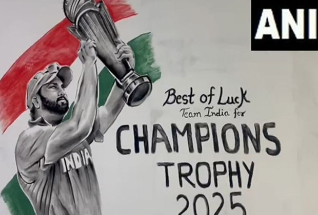 UP artist creates wall painting of Rohit Sharma lifting trophy ahead of Champions Trophy final