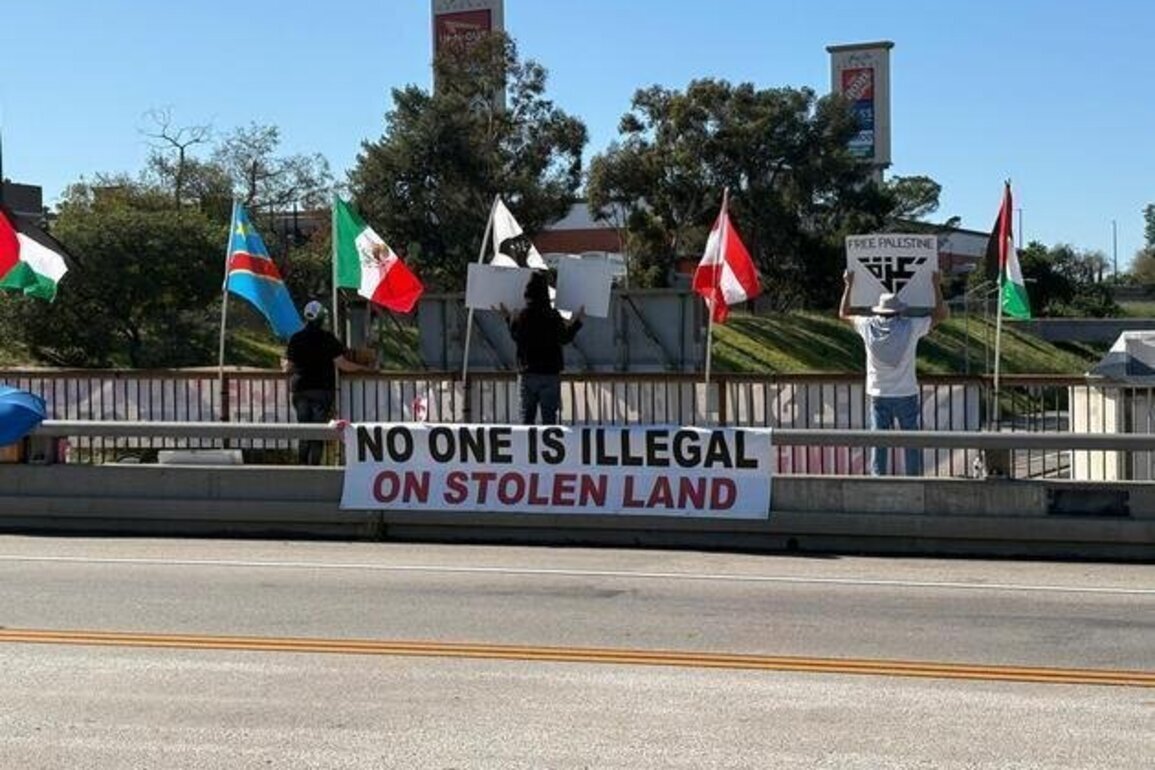 Protest banners on California freeways