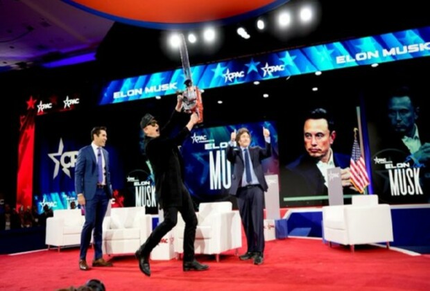 Elon Musk, joined by Argentine President Javier Milei, wields chainsaw at CPAC