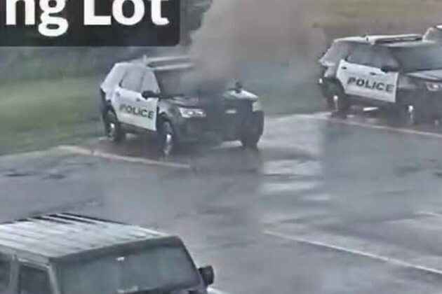 Video- Lightning strike hits Okla. PD cruiser during severe weather