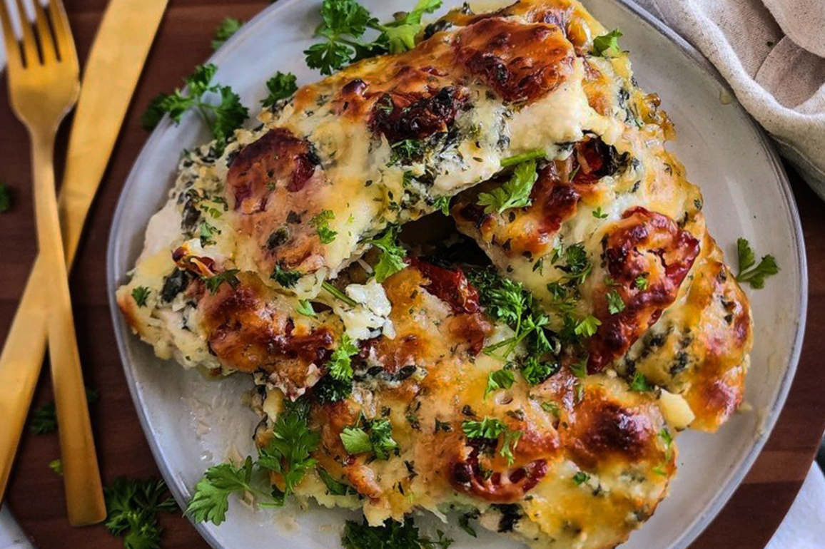 Recipe- Creamy Tuscan Baked Spinach &amp; Chicken  Center