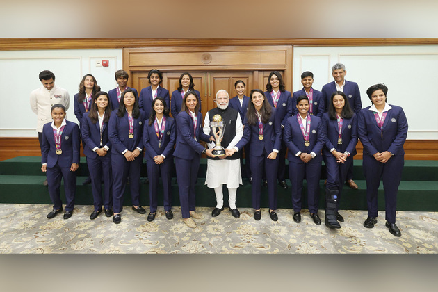 PM Modi meets India's Women's World Cup winning team at his residence