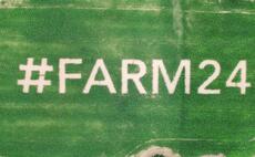 Giant #farm24 logo planted in field of maize 