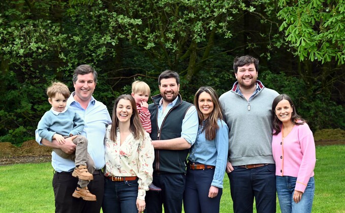 The Hamilton family at Aikengall Farm, left to right, Richie, James,  Emma, Hugh, Charles, Jane, Harry and Rebecca.
