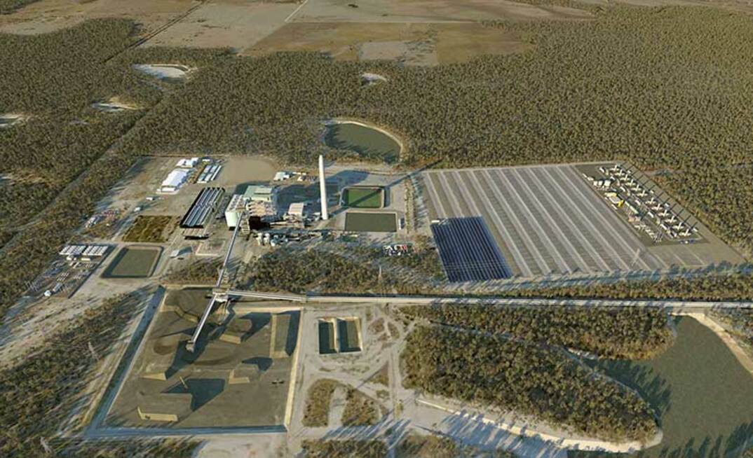 The location of the Brigalow Peaking Power Plant (right) shown in relation to the existing Kogan Creek Power Station (centre) and the Chinchilla Battery (far left).