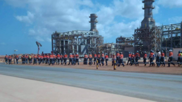 Construction workers at Chevron's Gorgon project in the Pilbara.