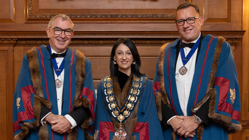 Lucia Di Stazio alongside Senior Warden Kevin Fenlon (left) and Junior Warden Steve Durdant-Hollamby.