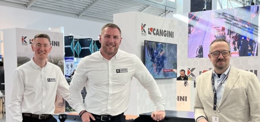 (l-r) Ryan Ginty, managing director at Auger Torque Europe, Bryn Bailey, sales and marketing director at Auger Torque Europe and Davide Cangini, CEO of Cangini Benne at Bauma 2025