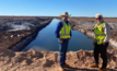  Trenching works on Sunshine Lake with Kalium Lakes director and founder Brent Smoothy (left) and chairman Mal Randal.