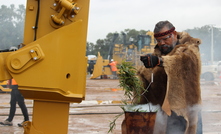  Ngoongar elder Barry Winmar blessing the dozer before hand over