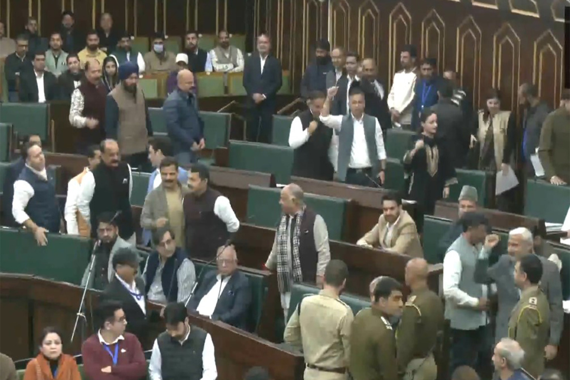 J-K Budget Session: BJP MLAs chant "unparliamentary sarkaar", demand CM Abdullah's apology on "shoe beating" remark