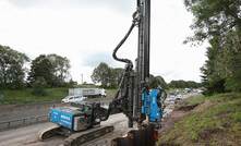  Sheet Piling (UK) Ltd's TM 12/15 LR sheet piling rig at work alongside the M62 motorway