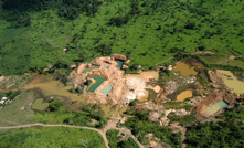 Aerial view of gold mining area in Amazon forest region, Para state, Brazil.