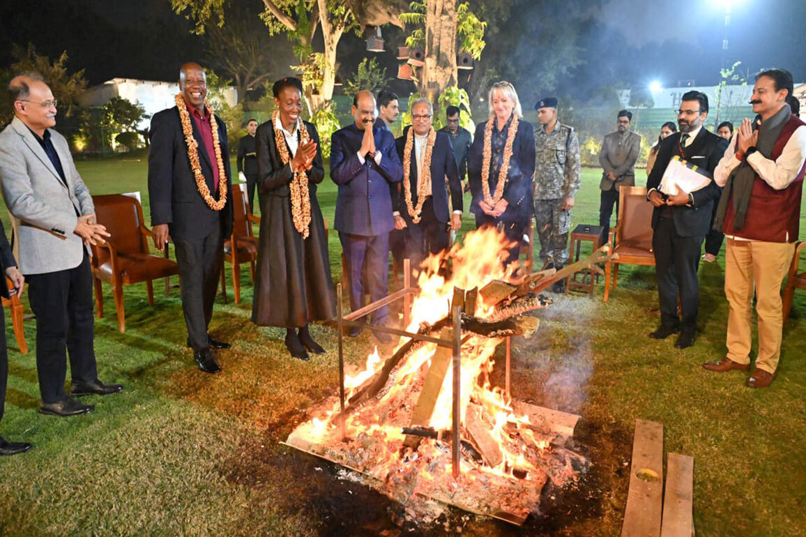 South African and Grenadian delegates celebrate Lohri with LS Speaker Om Birla