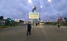  Climate activist Munro Monroe, 26, blocked Webb Dock Rd, in front of the Port of Melbourne gates.