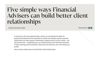 Five simple ways Financial Advisers can build better client relationships