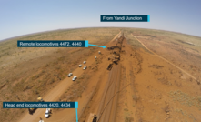 Aerial imagey of train wreckage and track damage at Turner South. Photo: BHP, annotated ATSB