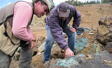 Visible copper oxide at surface at Phoenix Global's Empire project, Idaho