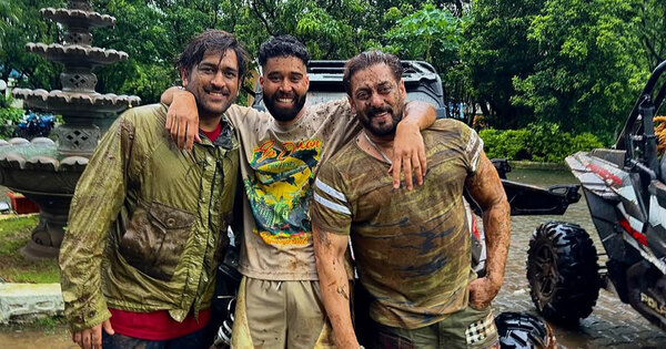 Legends in one frame! Salman Khan, MS Dhoni, and AP Dhillon's muddy ...