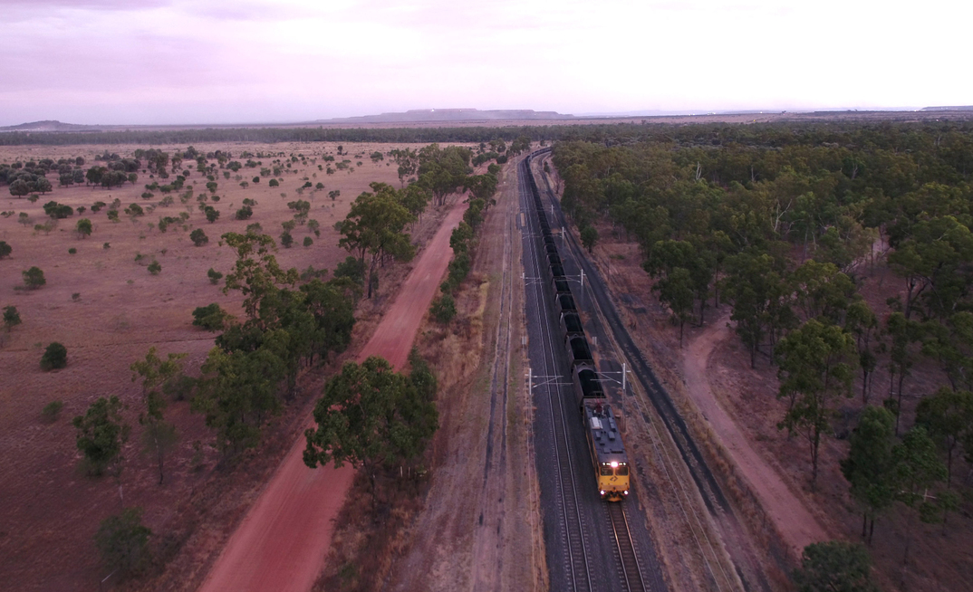 Olive Downs coal is railed to Dalrymple Bay for export.