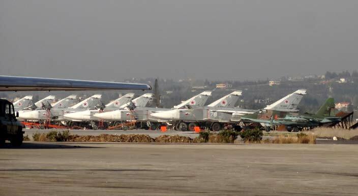  his file photo taken on ebruary 16 2016 shows a general view shows ussian fighter jets on the tarmac at the ussian meimim military base in atakia province in the northwest of yria ussian resident ladimir utin on arch 14 2016 ordered the start of the withdrawal of oscows forces from yria as fresh peace talks began in eneva on the eve of the fifth anniversary of the brutal conflict   