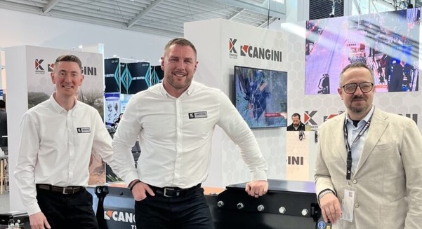 (l-r) Ryan Ginty, managing director at Auger Torque Europe, Bryn Bailey, sales and marketing director at Auger Torque Europe and Davide Cangini, CEO of Cangini Benne at Bauma 2025